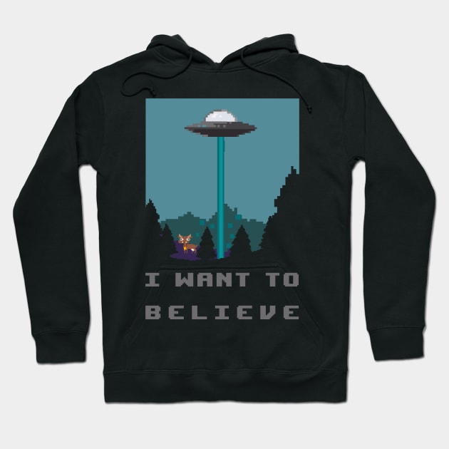 I want to believe - pixelart alien spaceship and cow retro video games Hoodie by Quentin1984